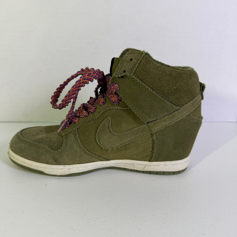 Nike Dunk Sky Hi Olive Green Suede Hidden Wedge Sneakers 528899-200 Womens 7 - Picture 7 of 9